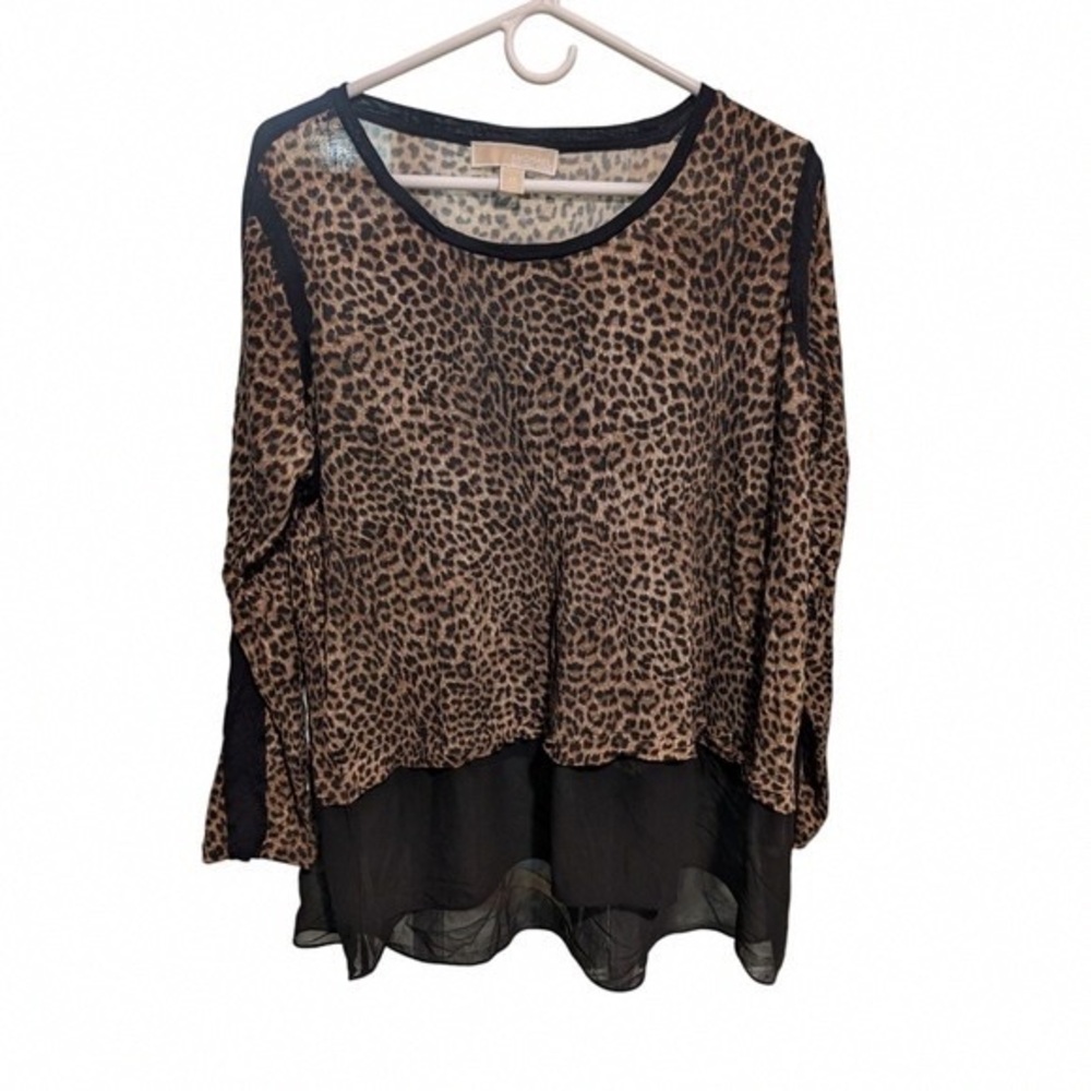 MICHAEL Michael Kors Leopard Print Sheer Black Blouse